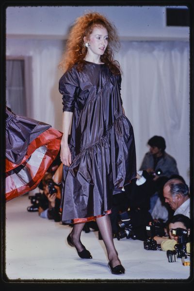 Laura Biagiotti A/W 1982 Black Silk Taffeta Dress with Tartan