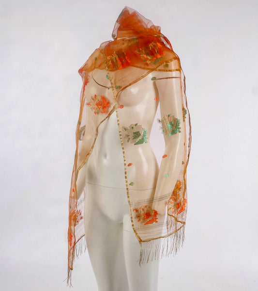 Callaghan Romeo Gigli Orange Voile and Gold thread Shawl