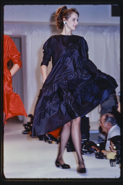 Laura Biagiotti A/W 1982 Black Silk Taffeta Dress with Tartan