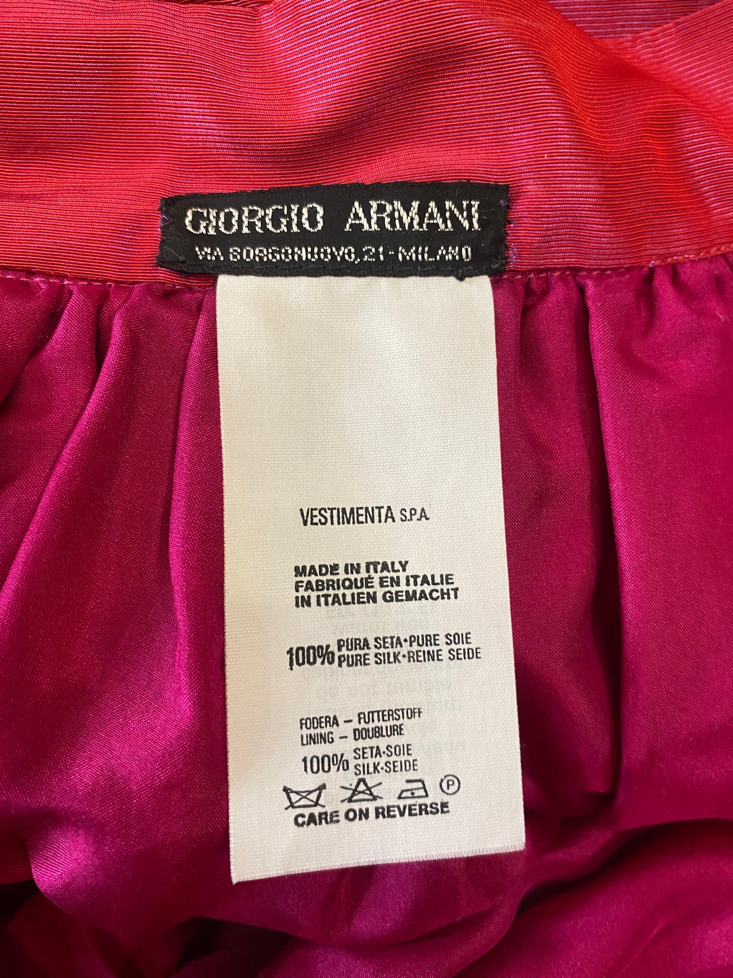 Giorgio Armani 1988 Magenta Silk Full Skirt