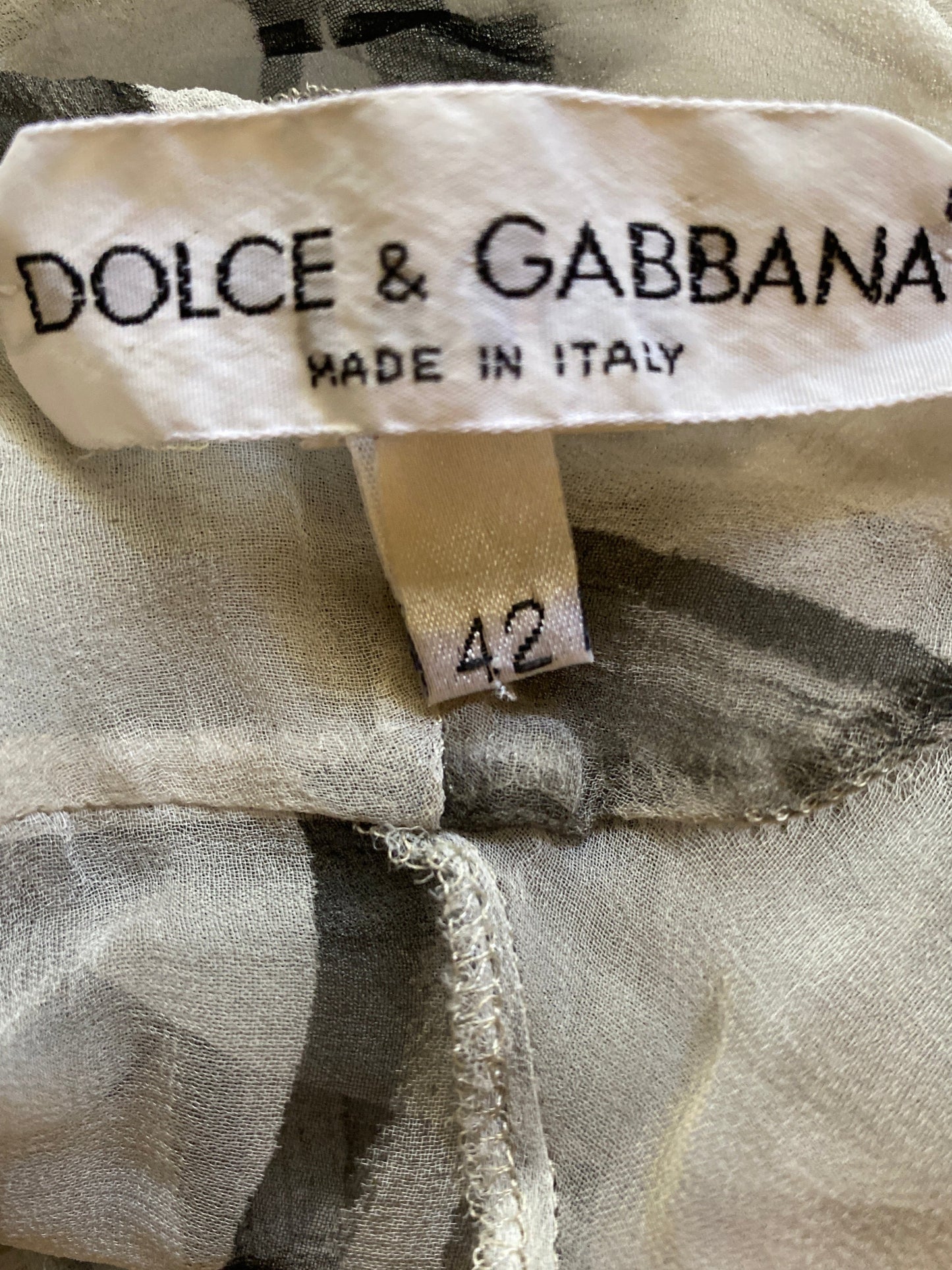 Dolce & Gabbana S/S 1991 White and Grey Watercolour Silk Babydoll