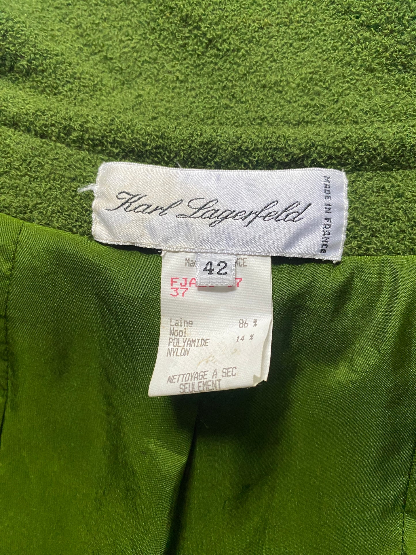 Karl Lagerfeld Moss Green Wool Boucle Jacket