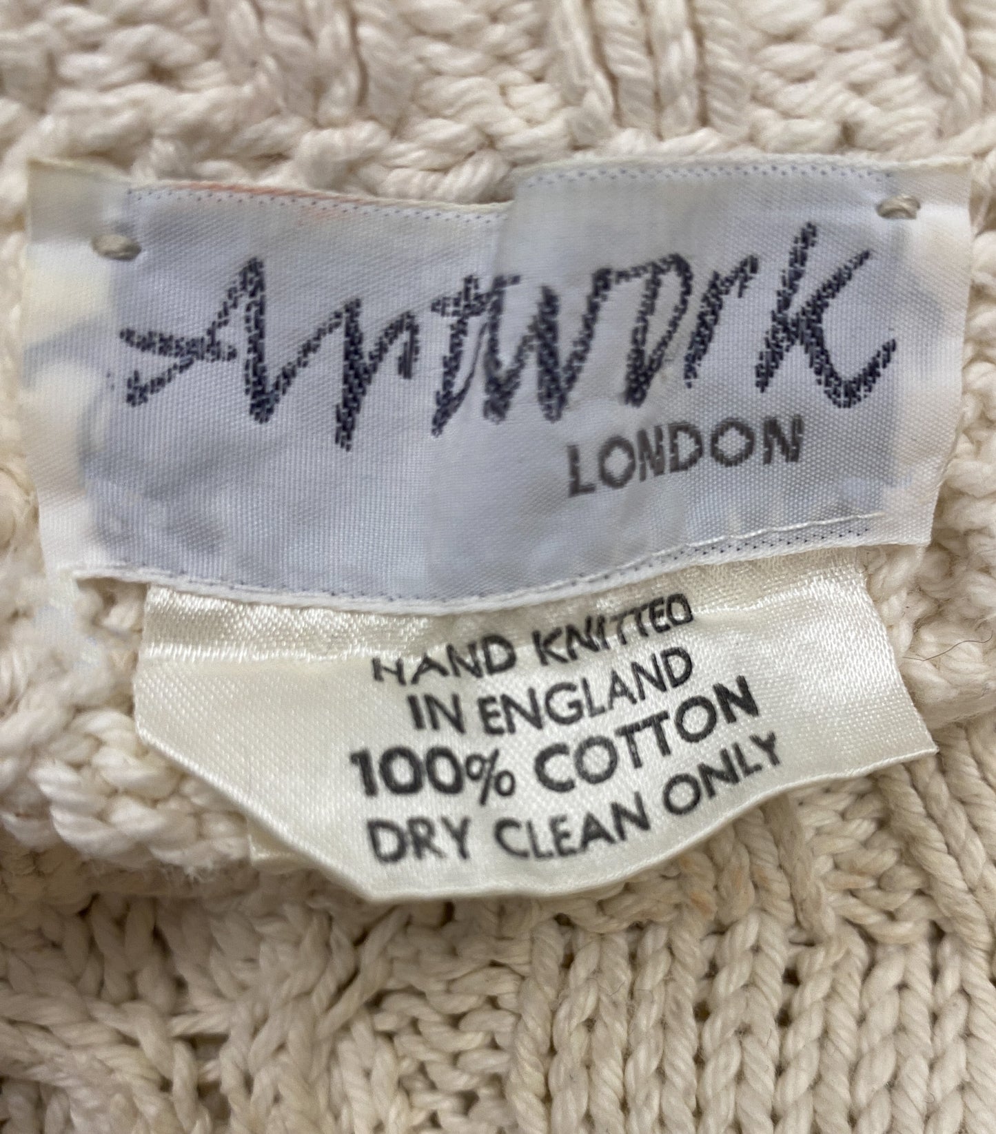 Artwork London Cream Cropped Aran Hand-knit