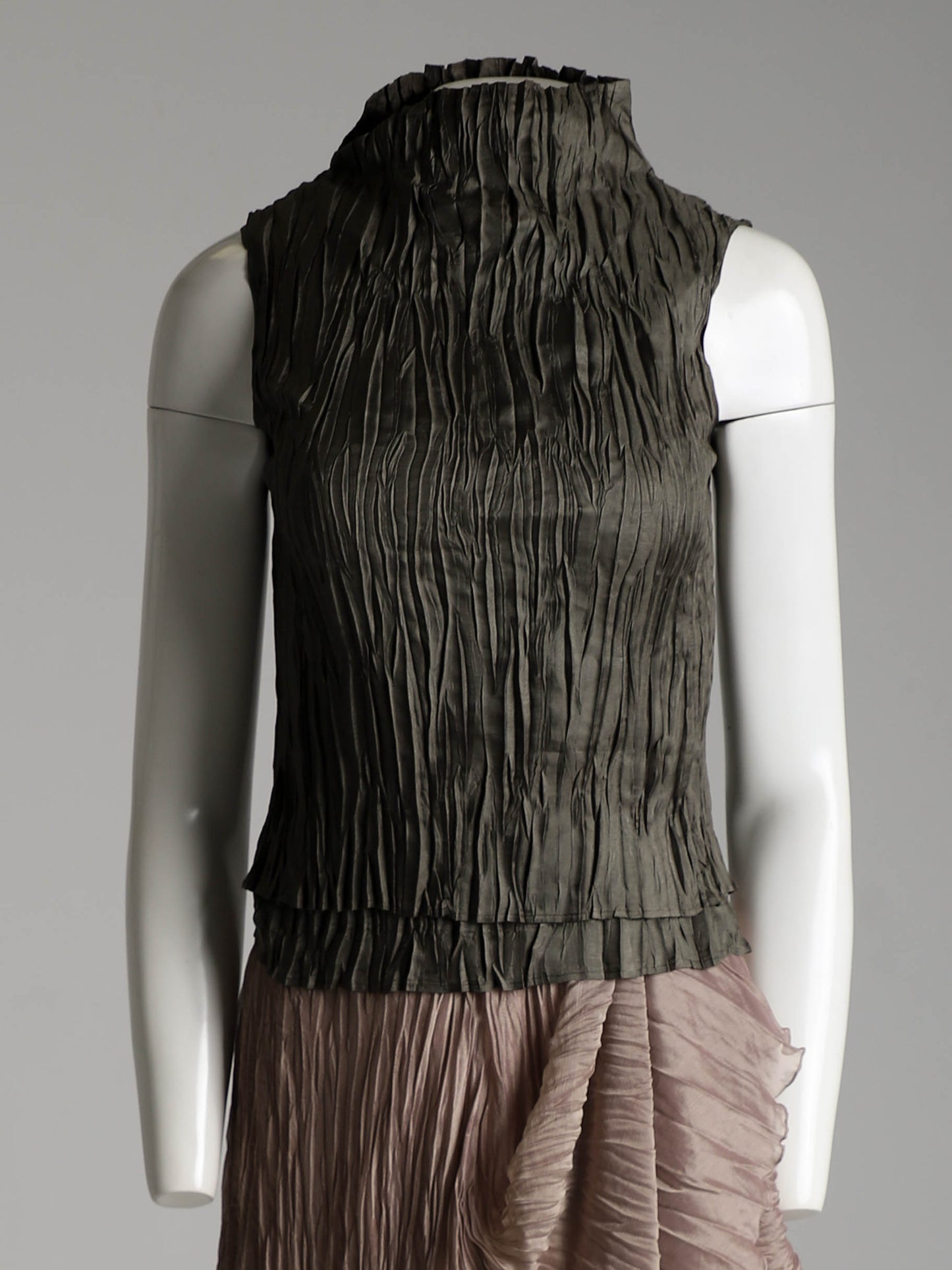 Hiroko Koshino Dark Green Layered Pleated Top