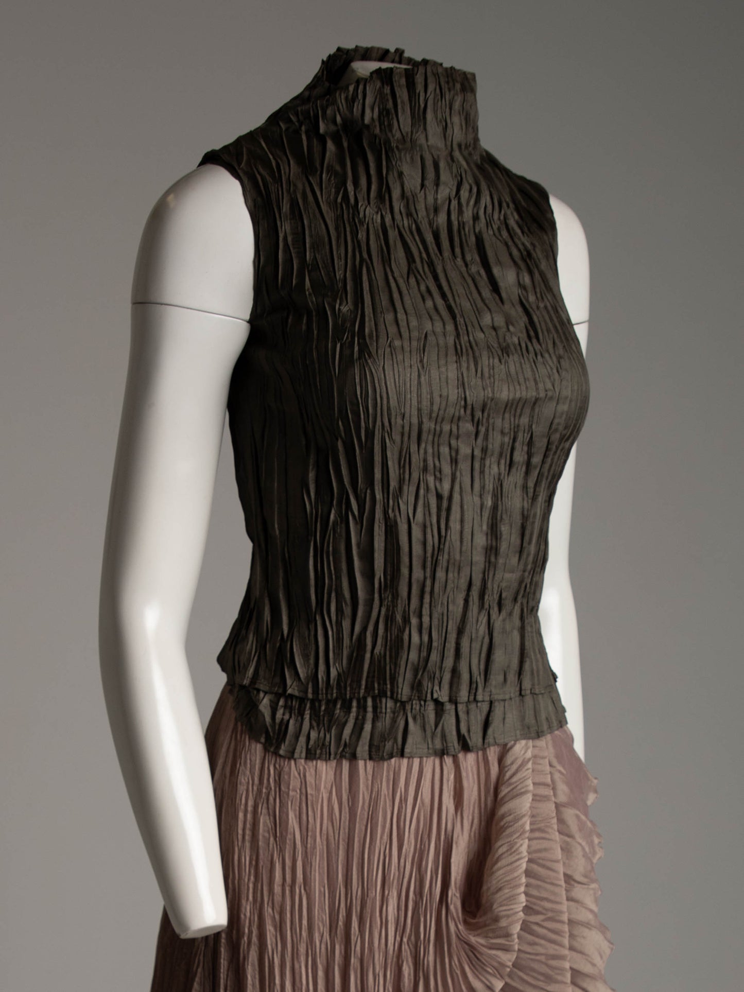 Hiroko Koshino Dark Green Layered Pleated Top