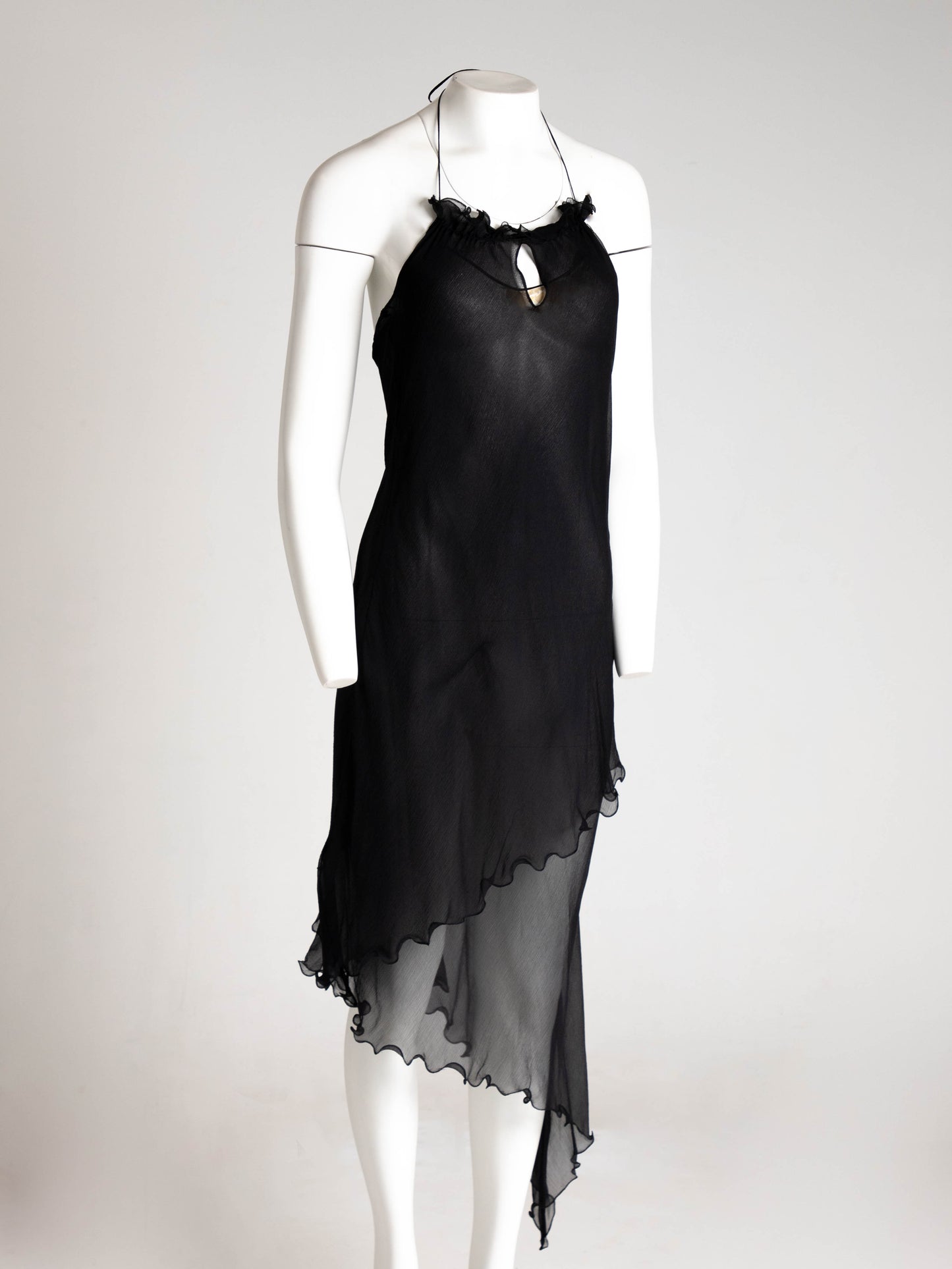 Romeo Gigli Ethereal Black Silk Asymmetric Slip Dress