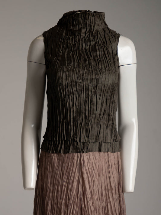Hiroko Koshino Dark Green Layered Pleated Top