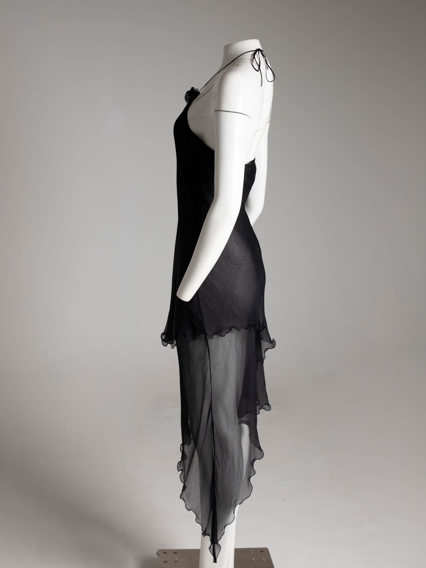Romeo Gigli Ethereal Black Silk Asymmetric Slip Dress