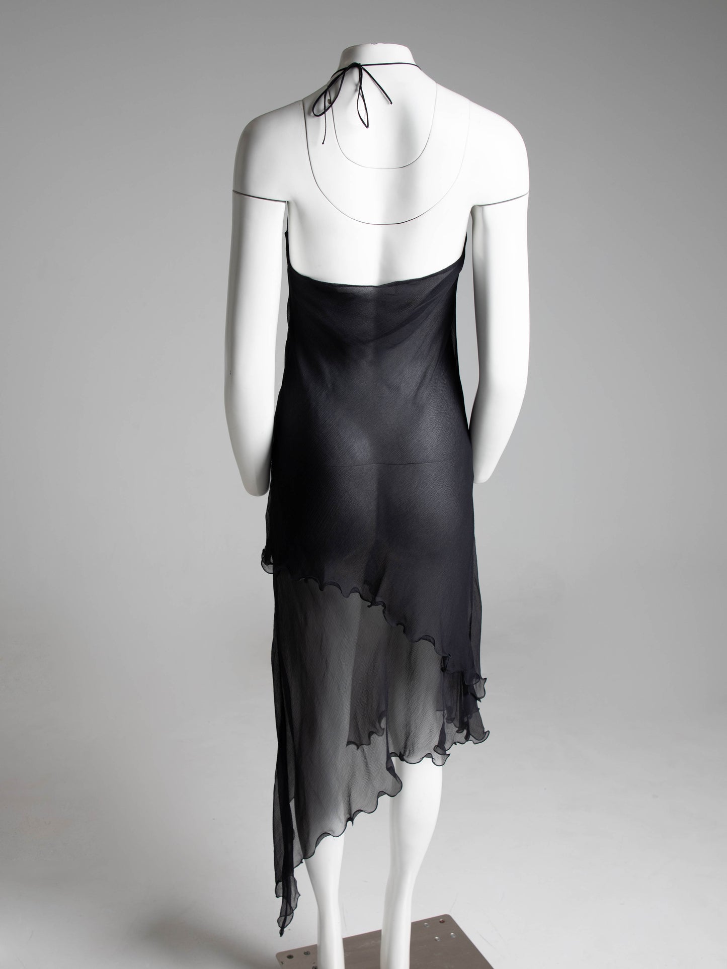 Romeo Gigli Ethereal Black Silk Asymmetric Slip Dress