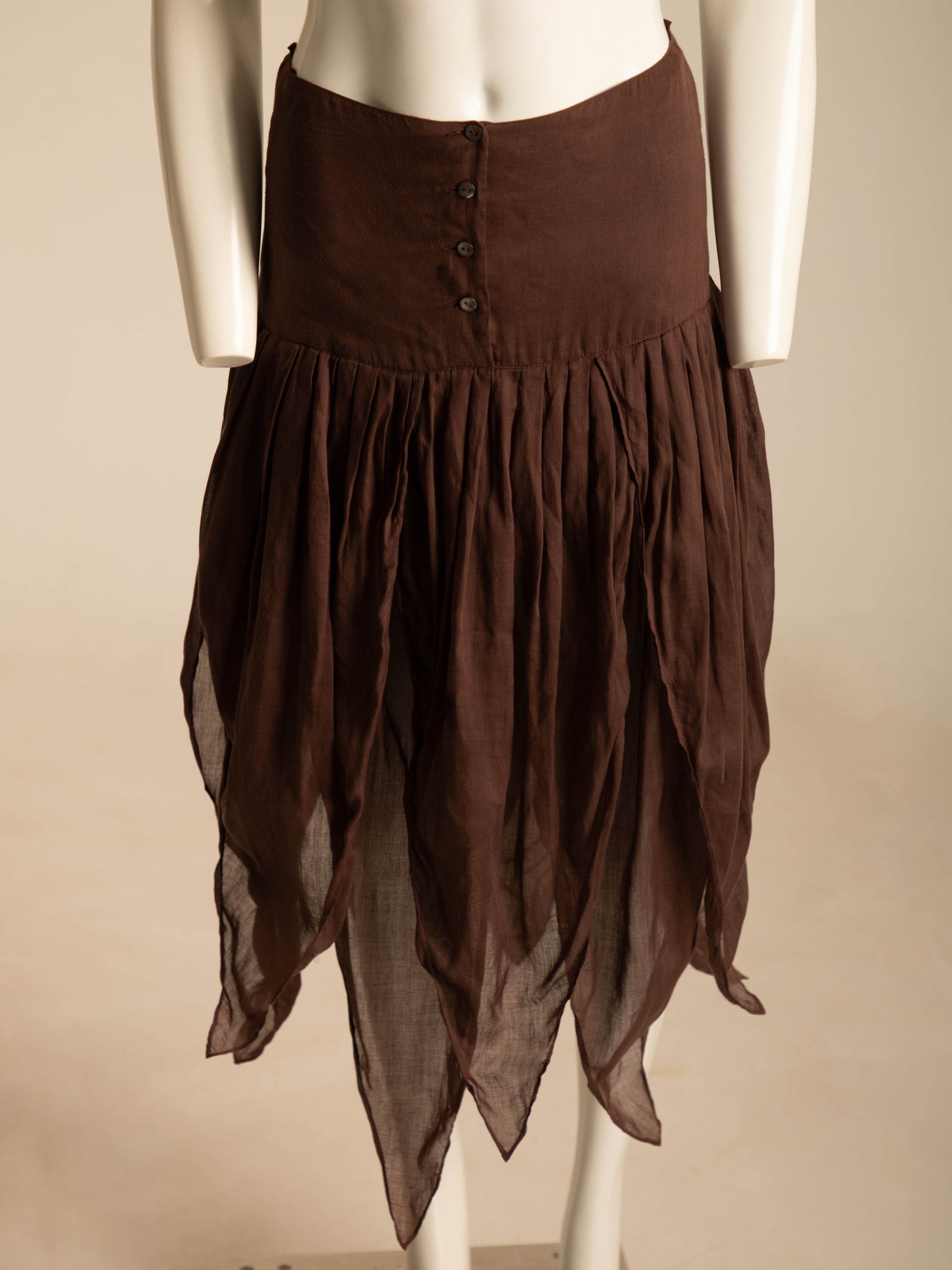 Romeo Gigli 1987 Brown Cotton Petal Hem Skirt