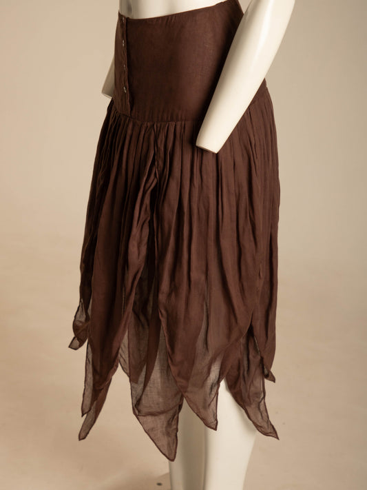 Romeo Gigli 1987 Brown Cotton Petal Hem Skirt