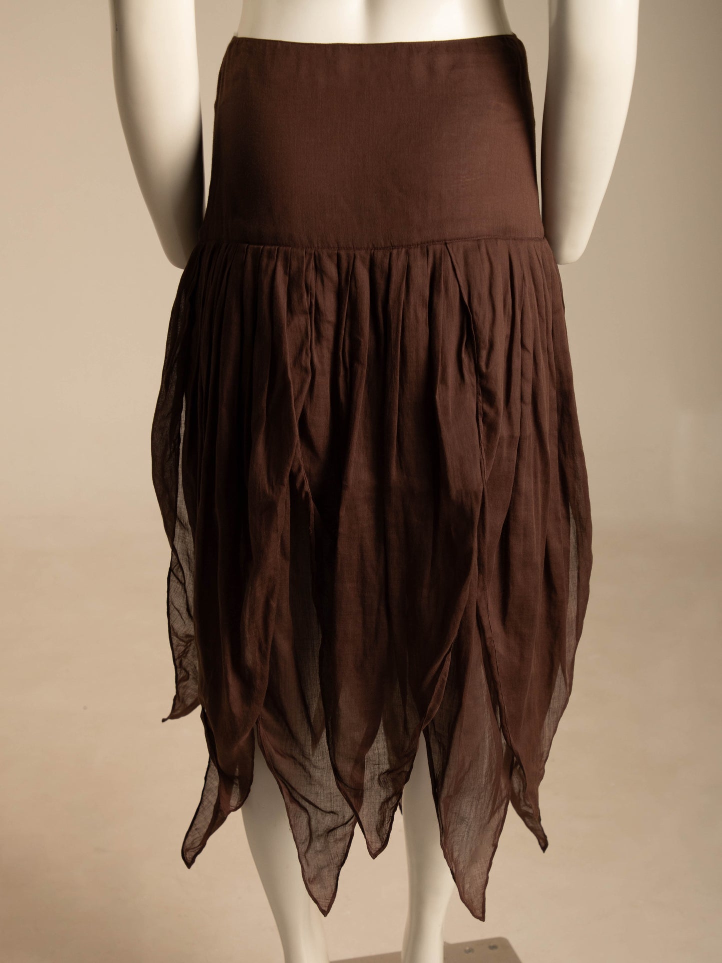 Romeo Gigli 1987 Brown Cotton Petal Hem Skirt