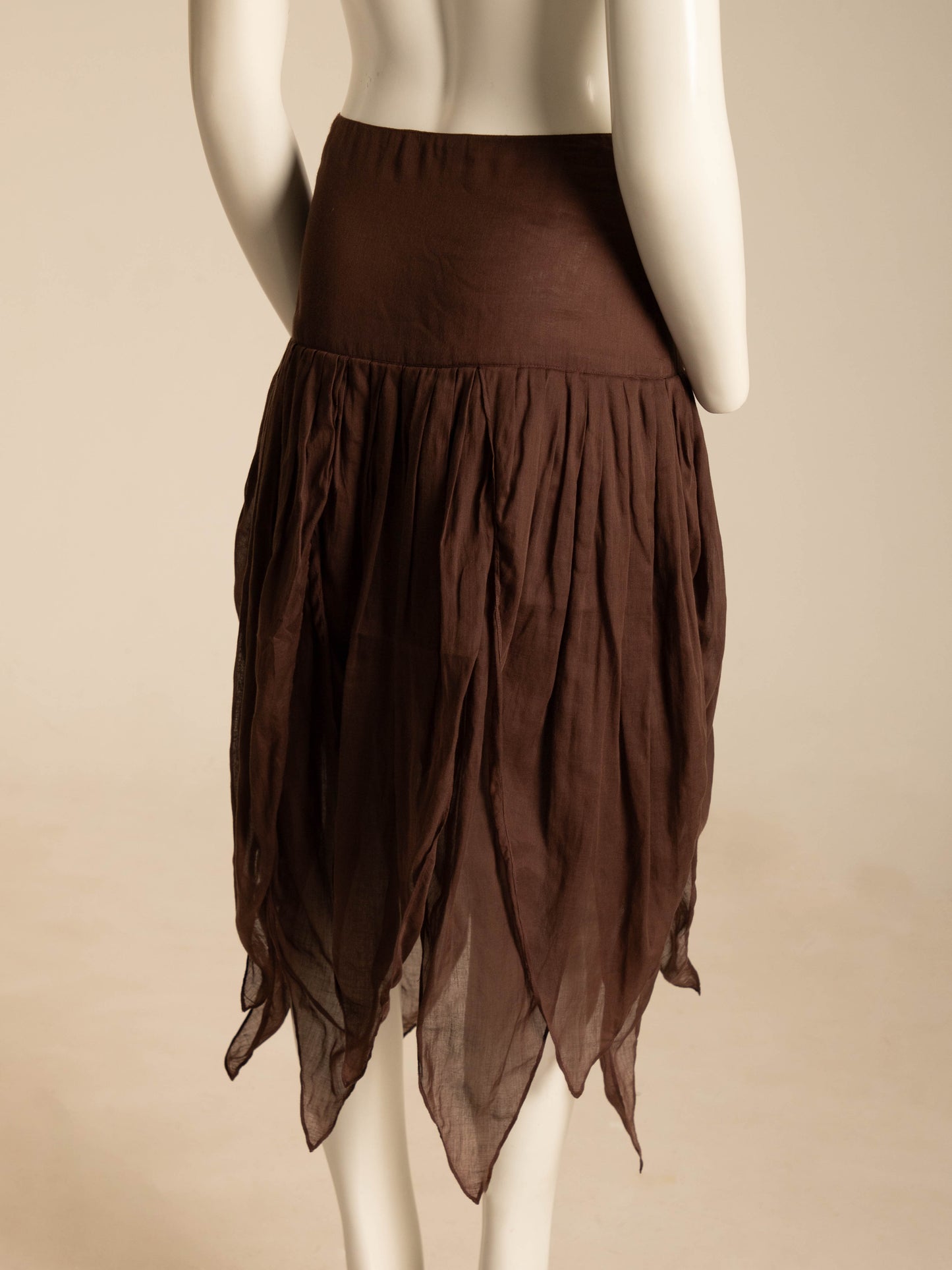 Romeo Gigli 1987 Brown Cotton Petal Hem Skirt