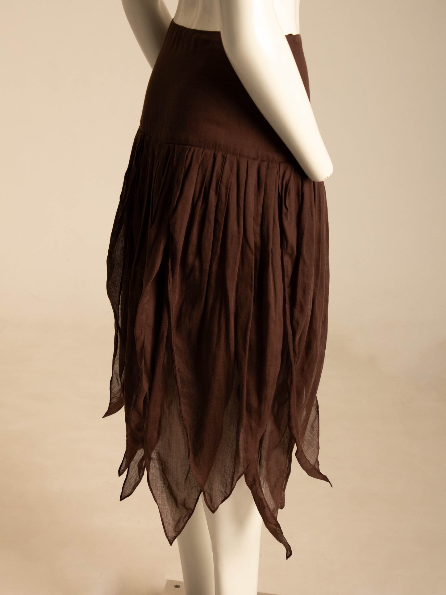 Romeo Gigli 1987 Brown Cotton Petal Hem Skirt