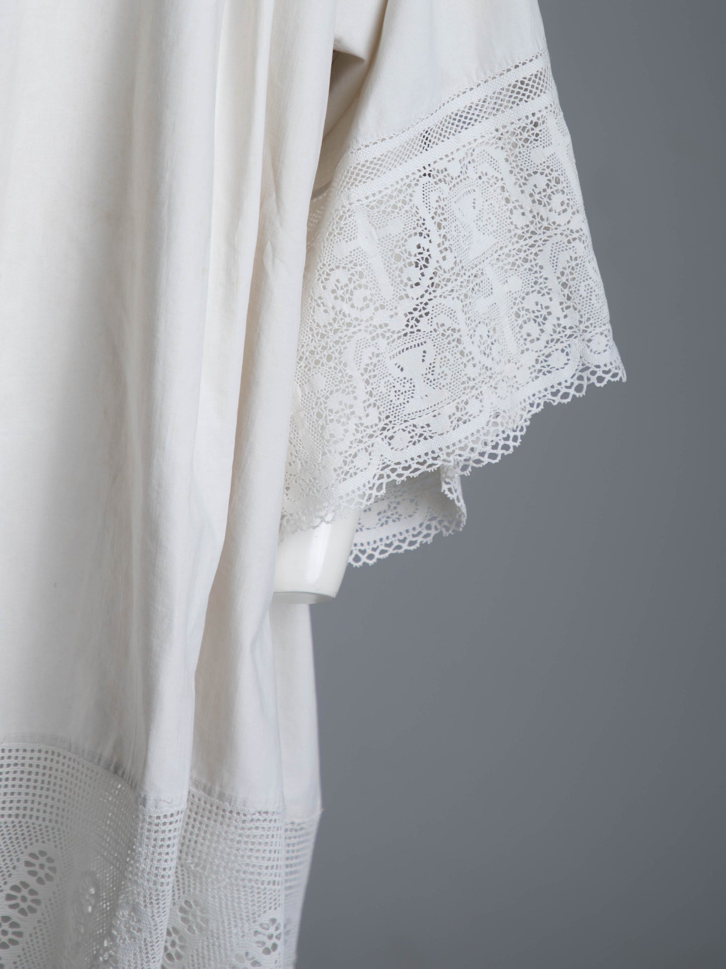 Antique Ecclesiastical Linen Lace Edged Gown
