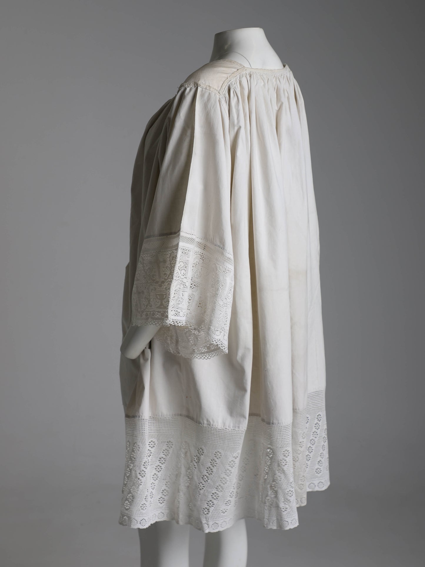 Antique Ecclesiastical Linen Lace Edged Gown