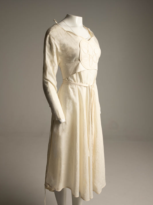 Kaat Tilley Cream Linen Dress with Leaf Detail.