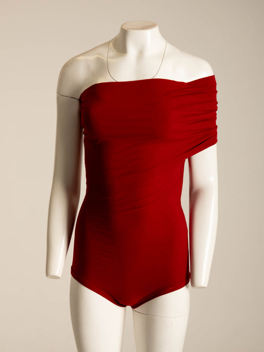 Romeo Gigli 1989 Red One Shoulder Swimsuit or Bodysuit