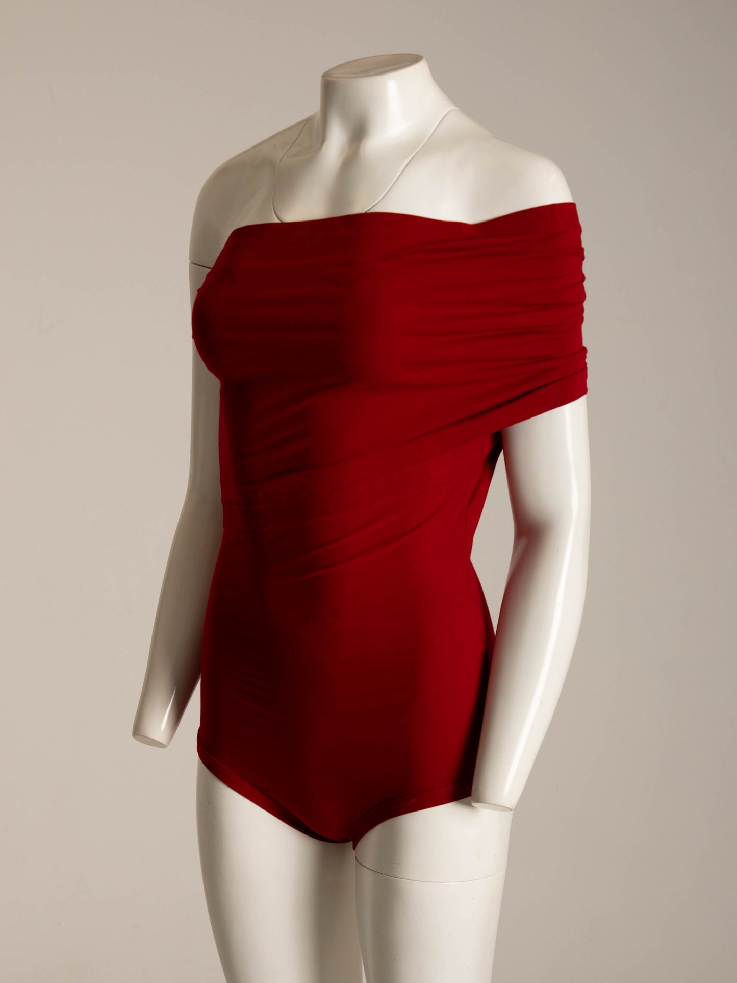 Romeo Gigli 1989 Red One Shoulder Swimsuit or Bodysuit