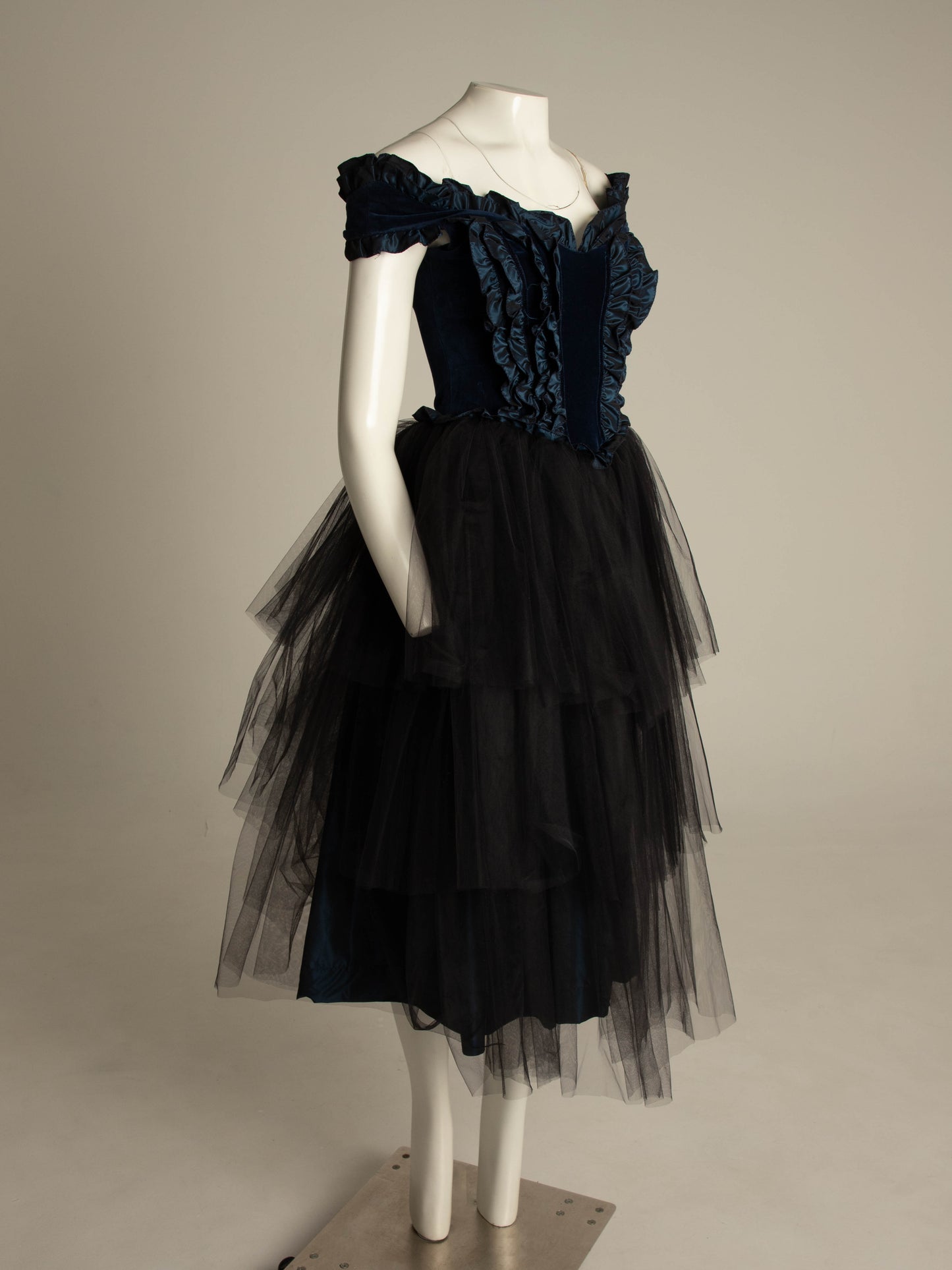 Blumarine Anna Molinari 1992 Blue Velvet and Tulle Dress
