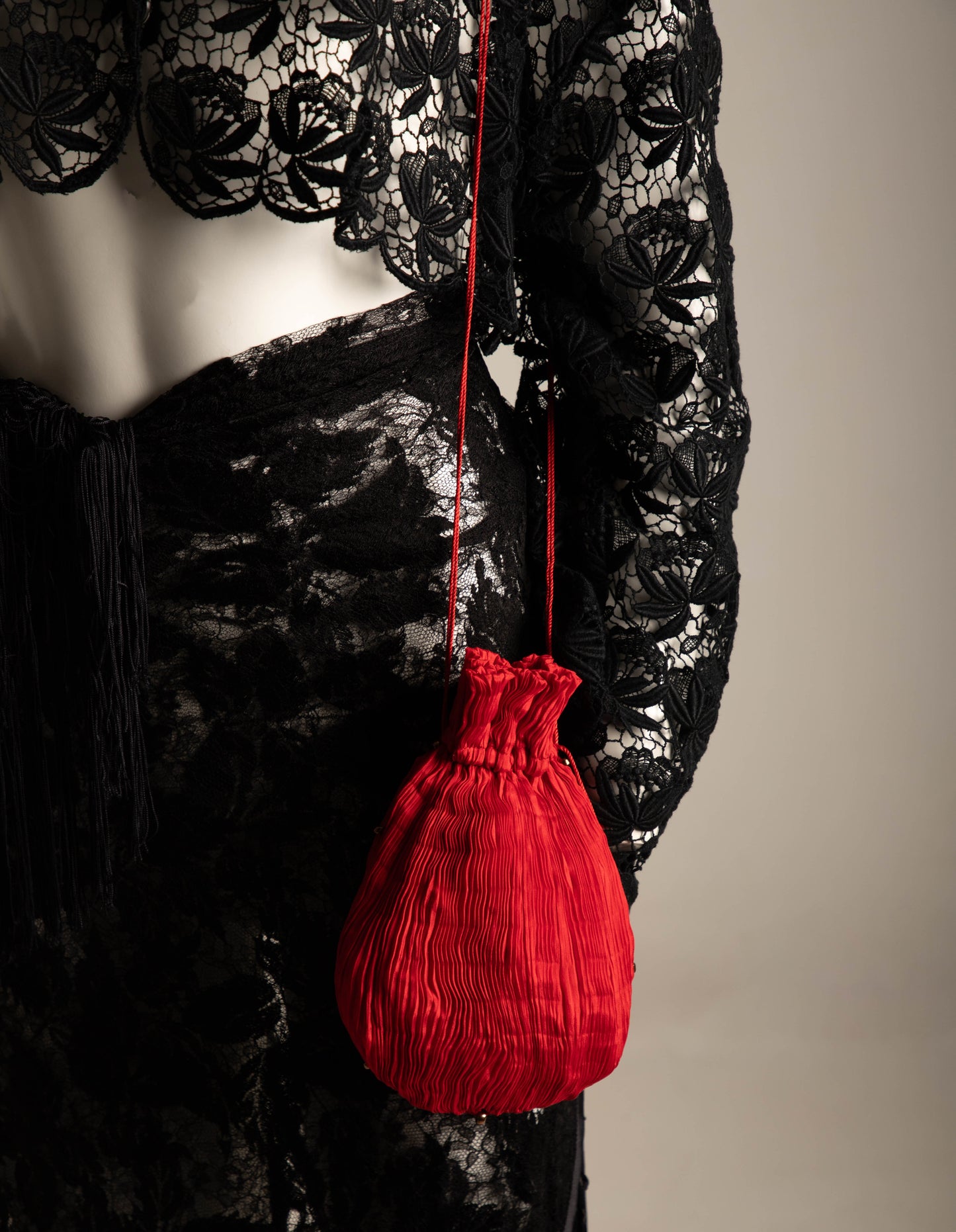 Venetia Studium Fortuny Pleated Red Silk Pouch