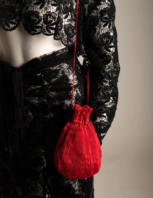 Venetia Studium Fortuny Pleated Red Silk Pouch