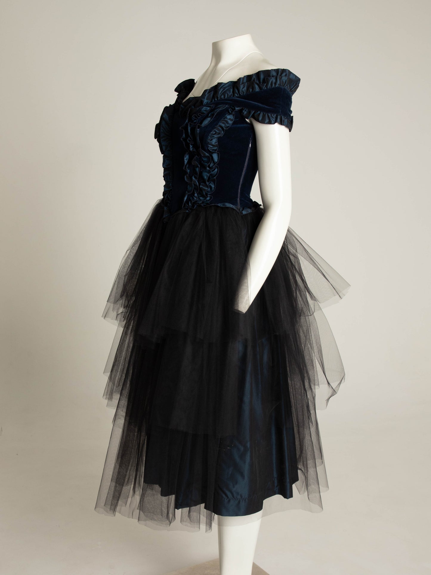 Blumarine Anna Molinari 1992 Blue Velvet and Tulle Dress