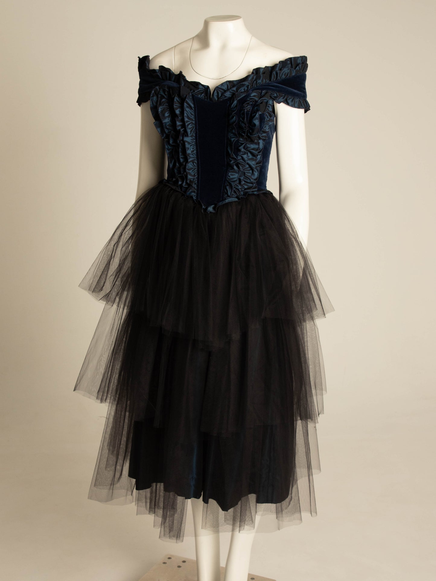 Blumarine Anna Molinari 1992 Blue Velvet and Tulle Dress