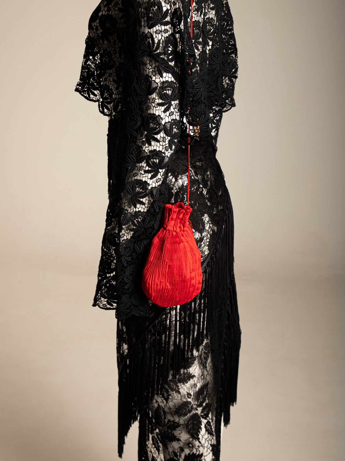 Venetia Studium Fortuny Pleated Red Silk Pouch