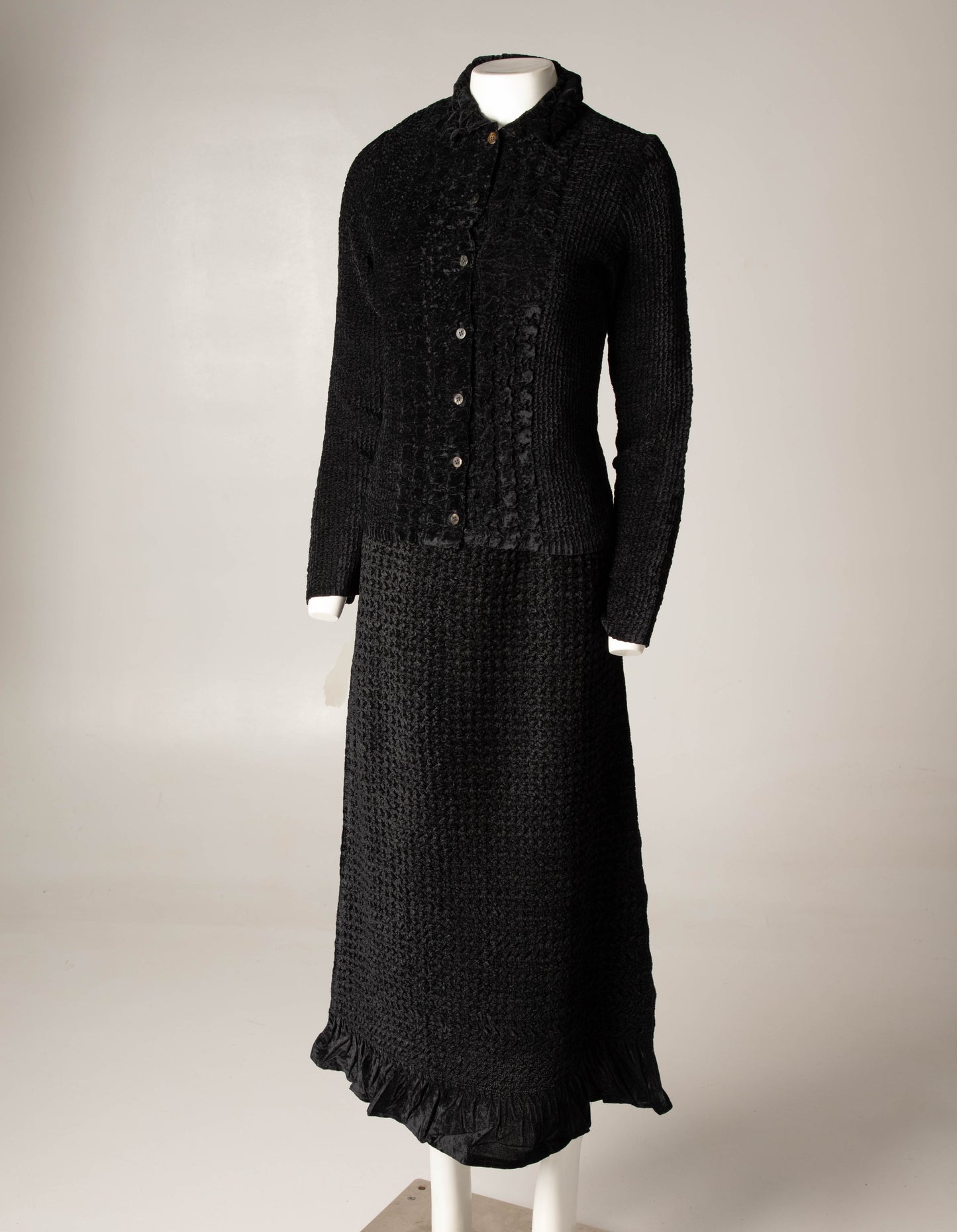 Yoshiki Hishinuma Black Velvet Crimp Pleated Skirt and Shirt Set