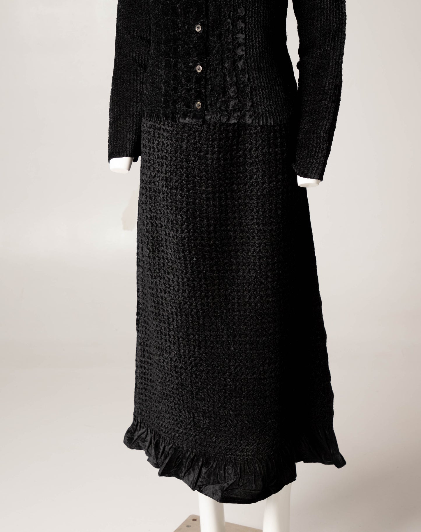 Yoshiki Hishinuma Black Velvet Crimp Pleated Skirt and Shirt Set