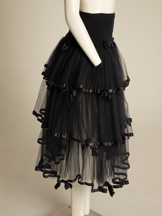 Blumarine Anna Molinari 1992 black Tulle Skirt with Bows