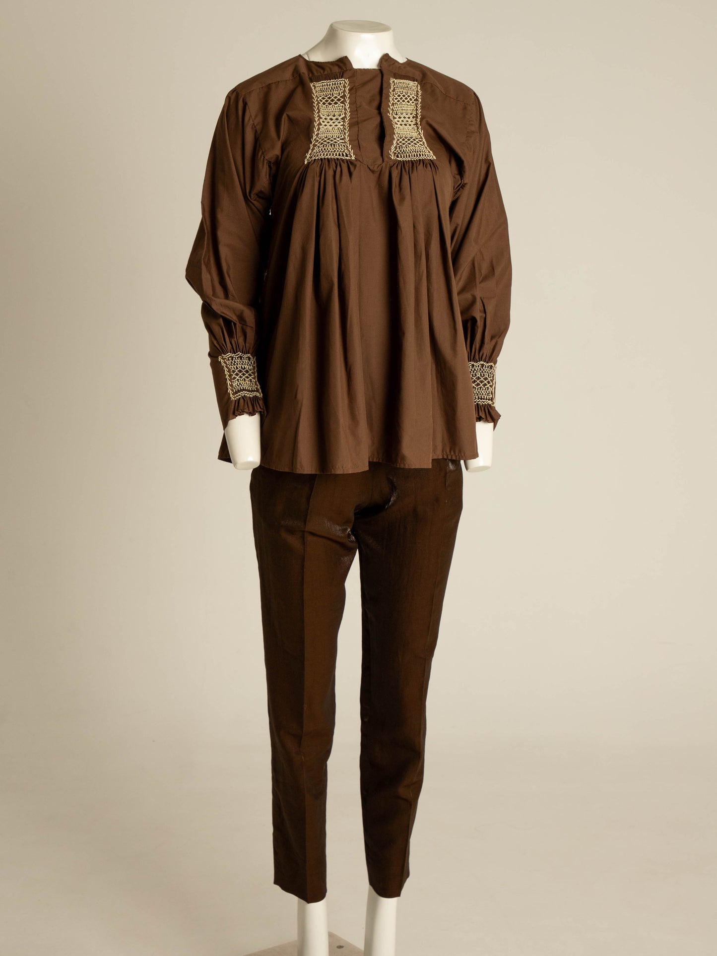 Hand Smocked Brown Cotton Blouse