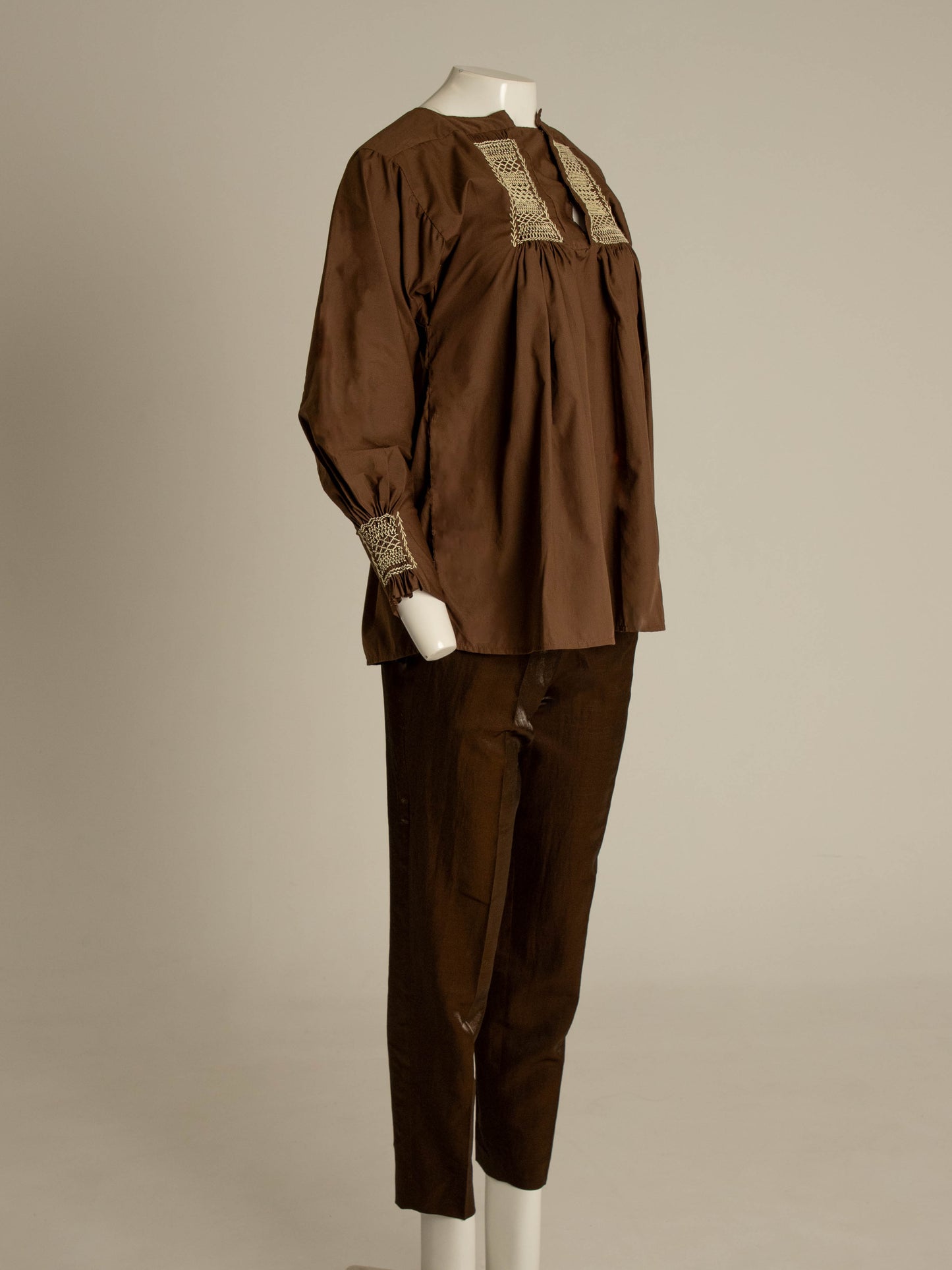 Hand Smocked Brown Cotton Blouse