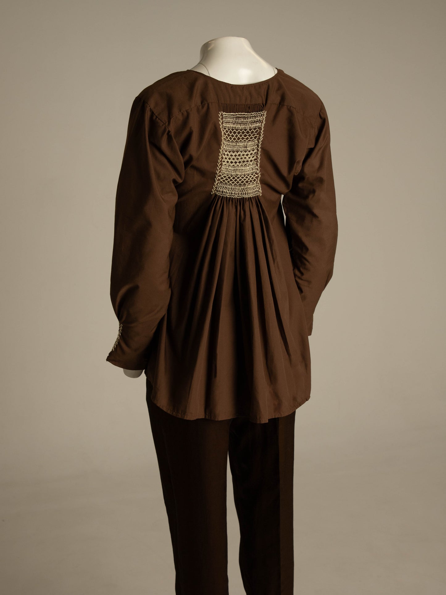 Hand Smocked Brown Cotton Blouse