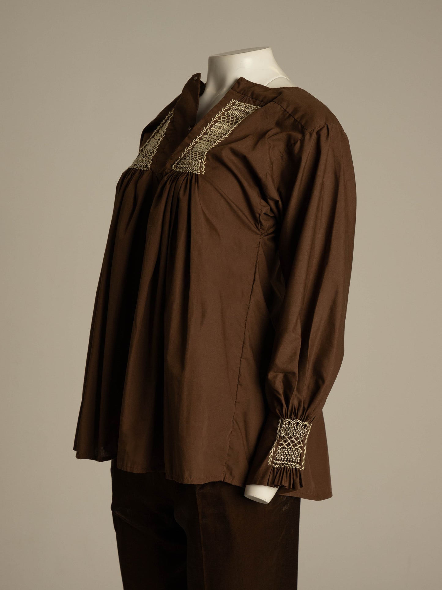 Hand Smocked Brown Cotton Blouse