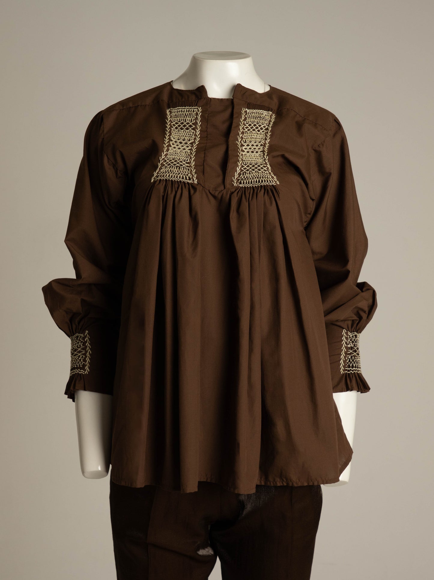 Hand Smocked Brown Cotton Blouse