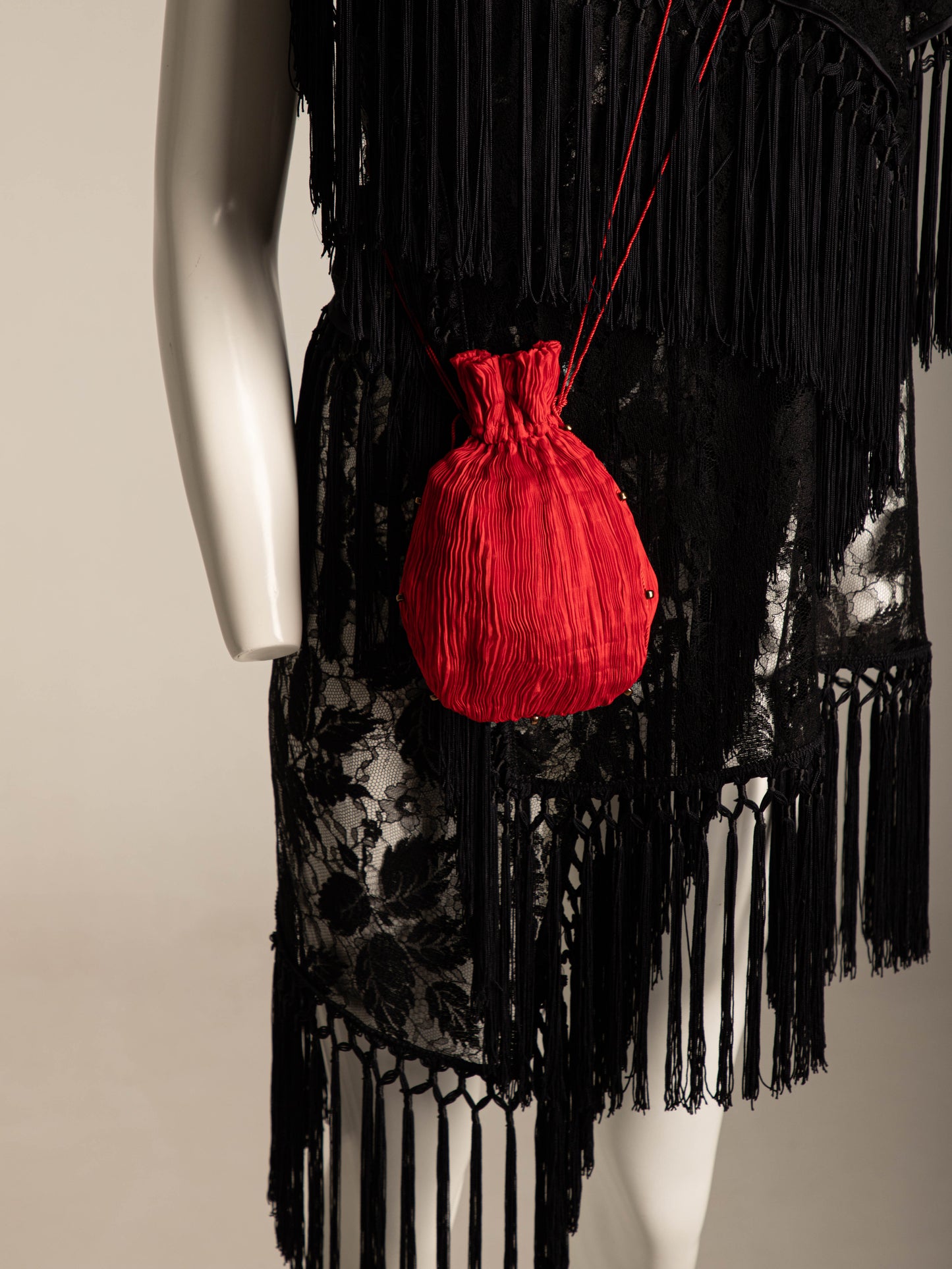Venetia Studium Fortuny Pleated Red Silk Pouch