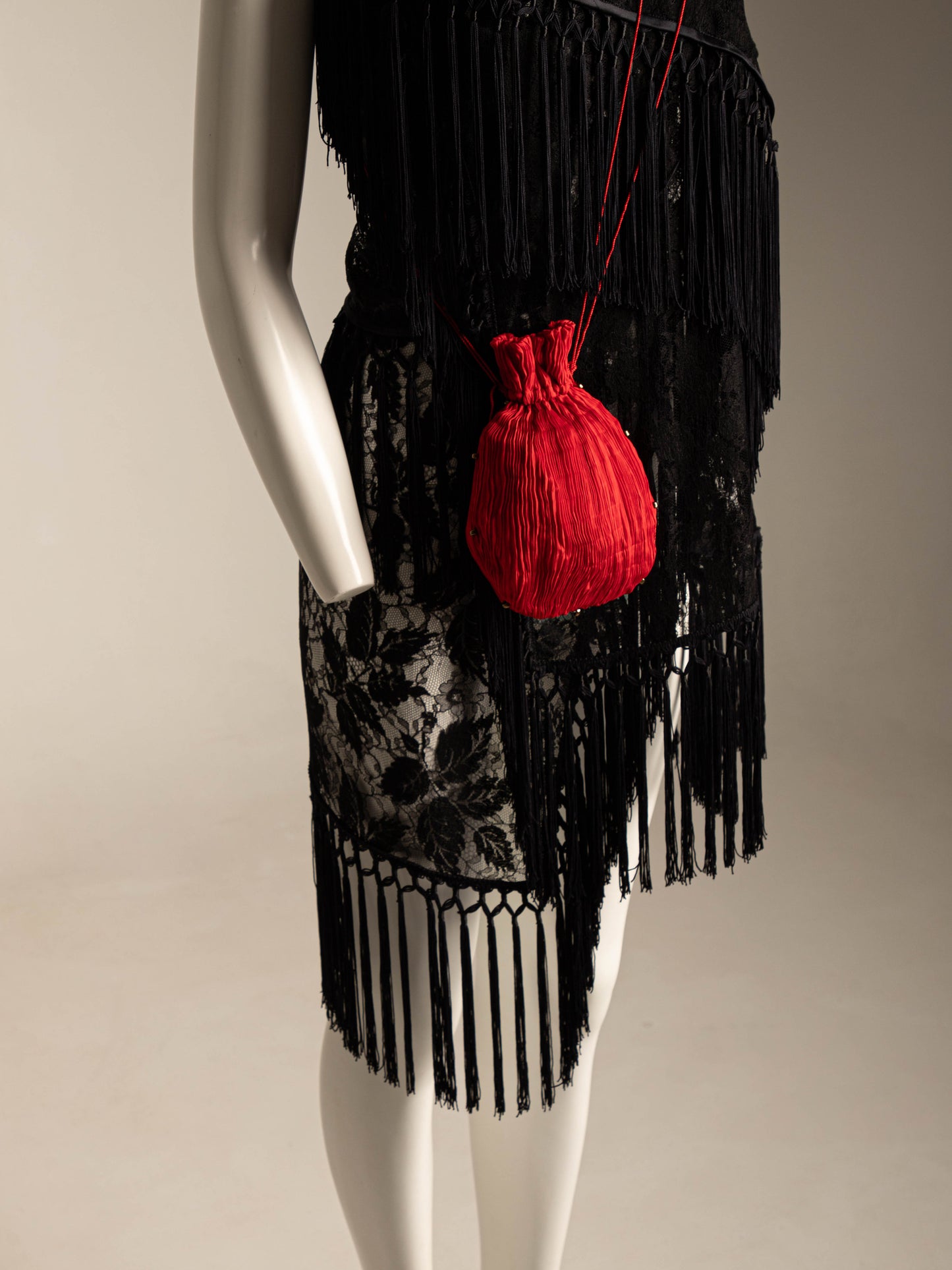 Venetia Studium Fortuny Pleated Red Silk Pouch