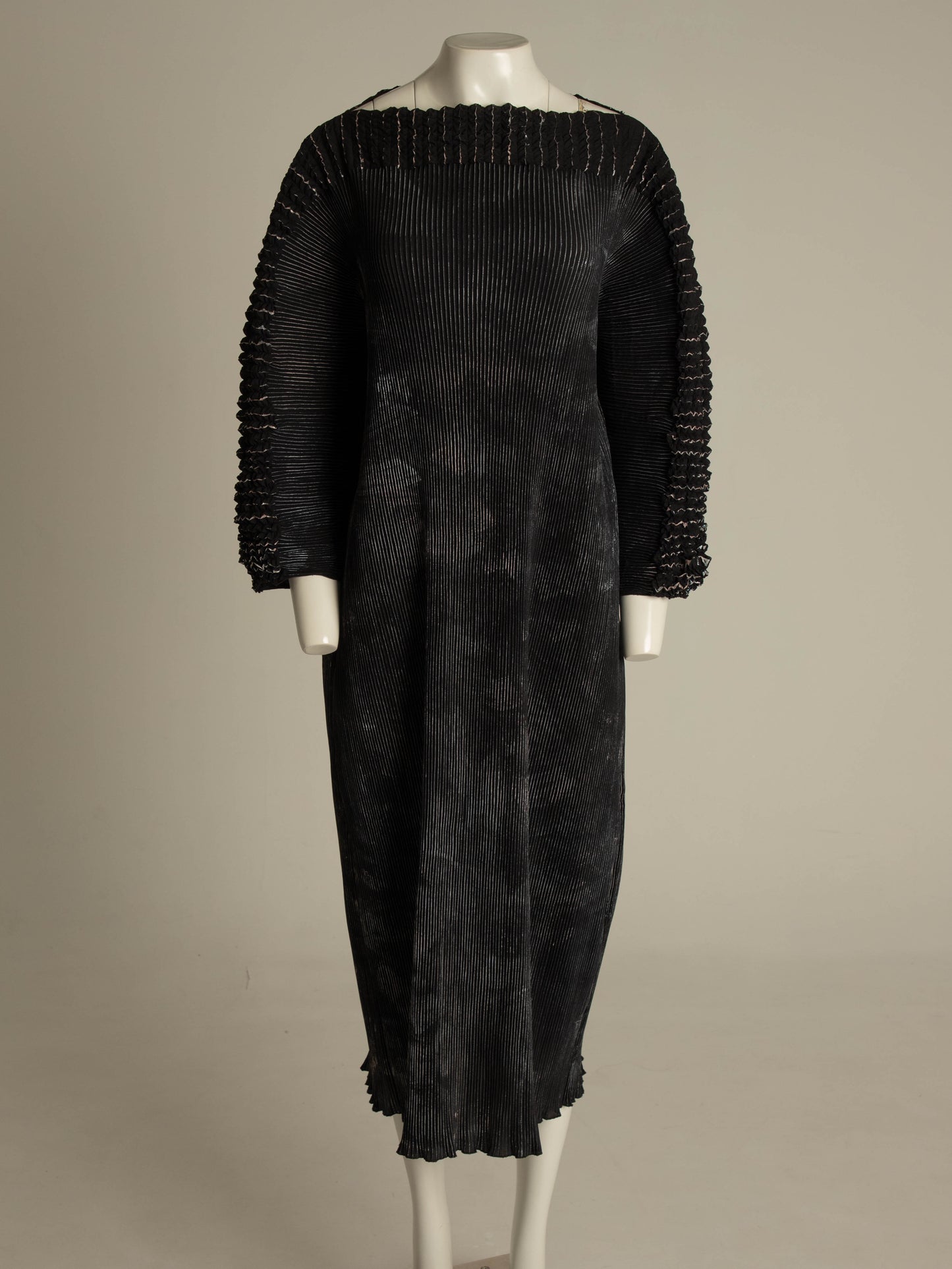 Art-to-wear Pleated Dark Green and Silver Dress