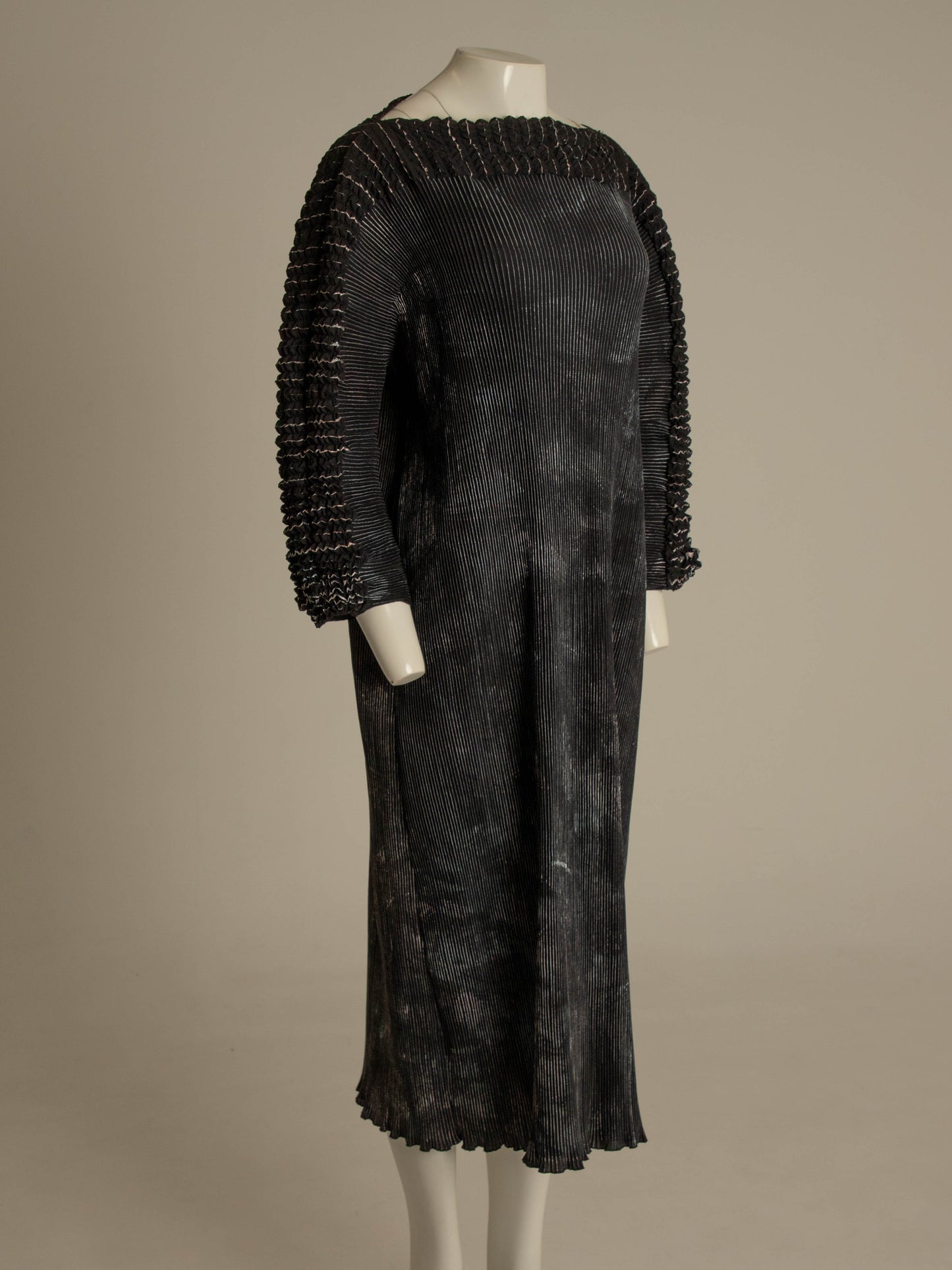 Art-to-wear Pleated Dark Green and Silver Dress