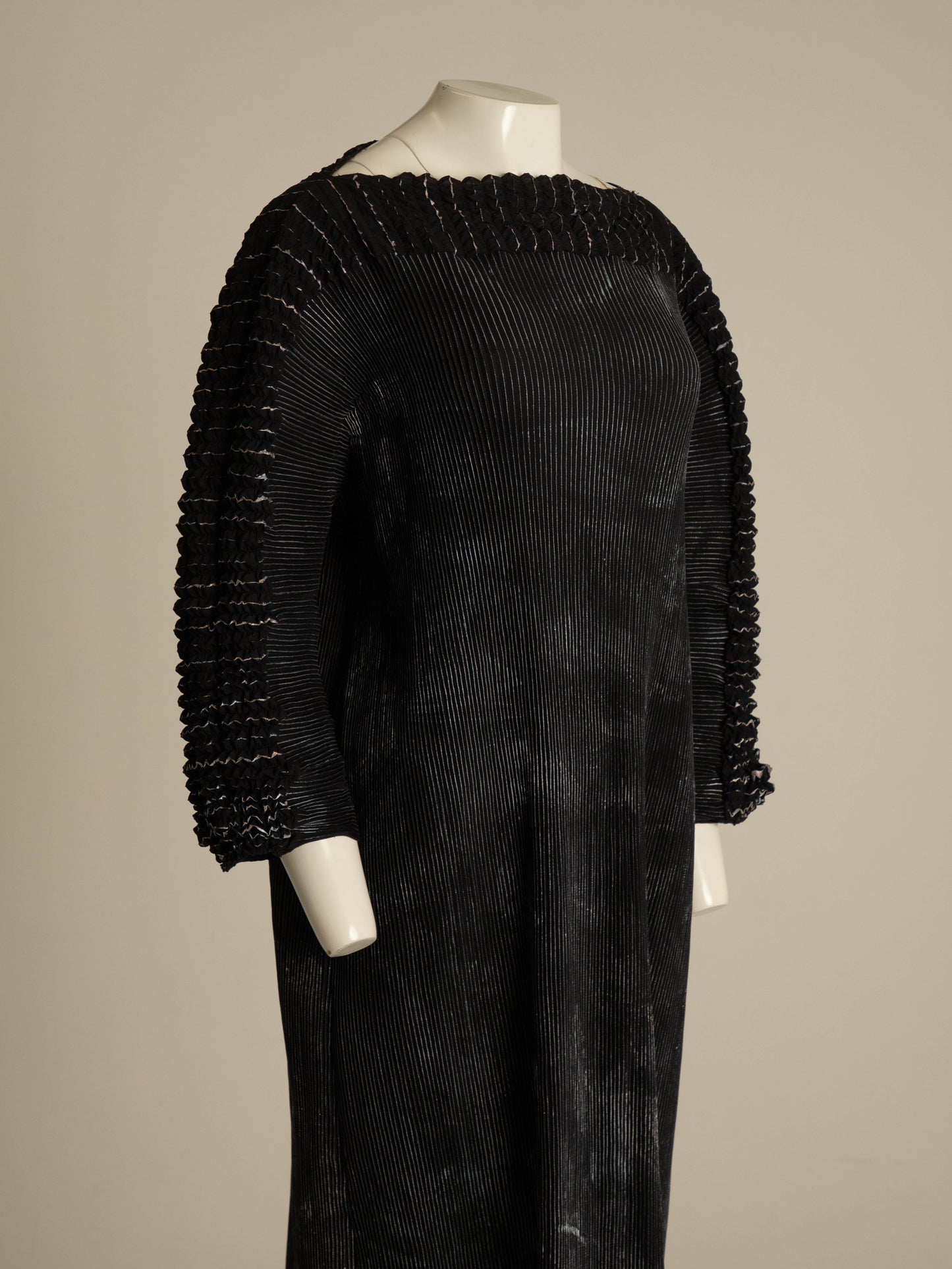 Art-to-wear Pleated Dark Green and Silver Dress