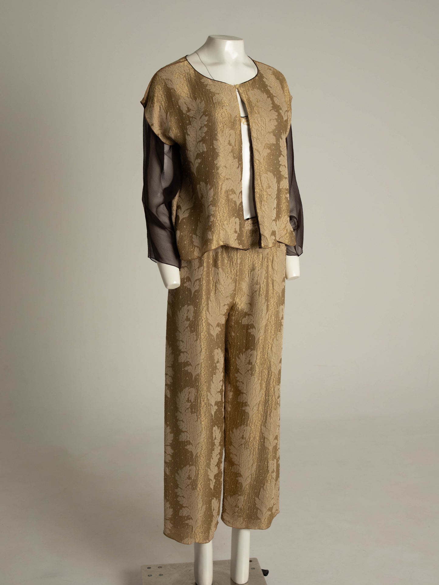 Gold and Brown Silk Two Piece Trouser Set