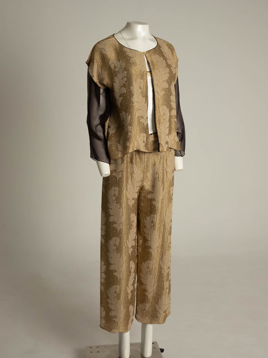 Gold and Brown Silk Two Piece Trouser Set