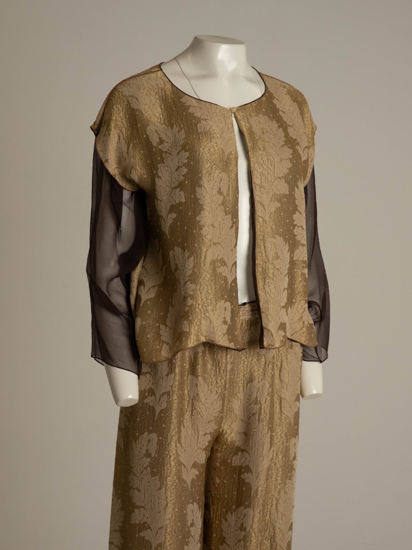 Gold and Brown Silk Two Piece Trouser Set