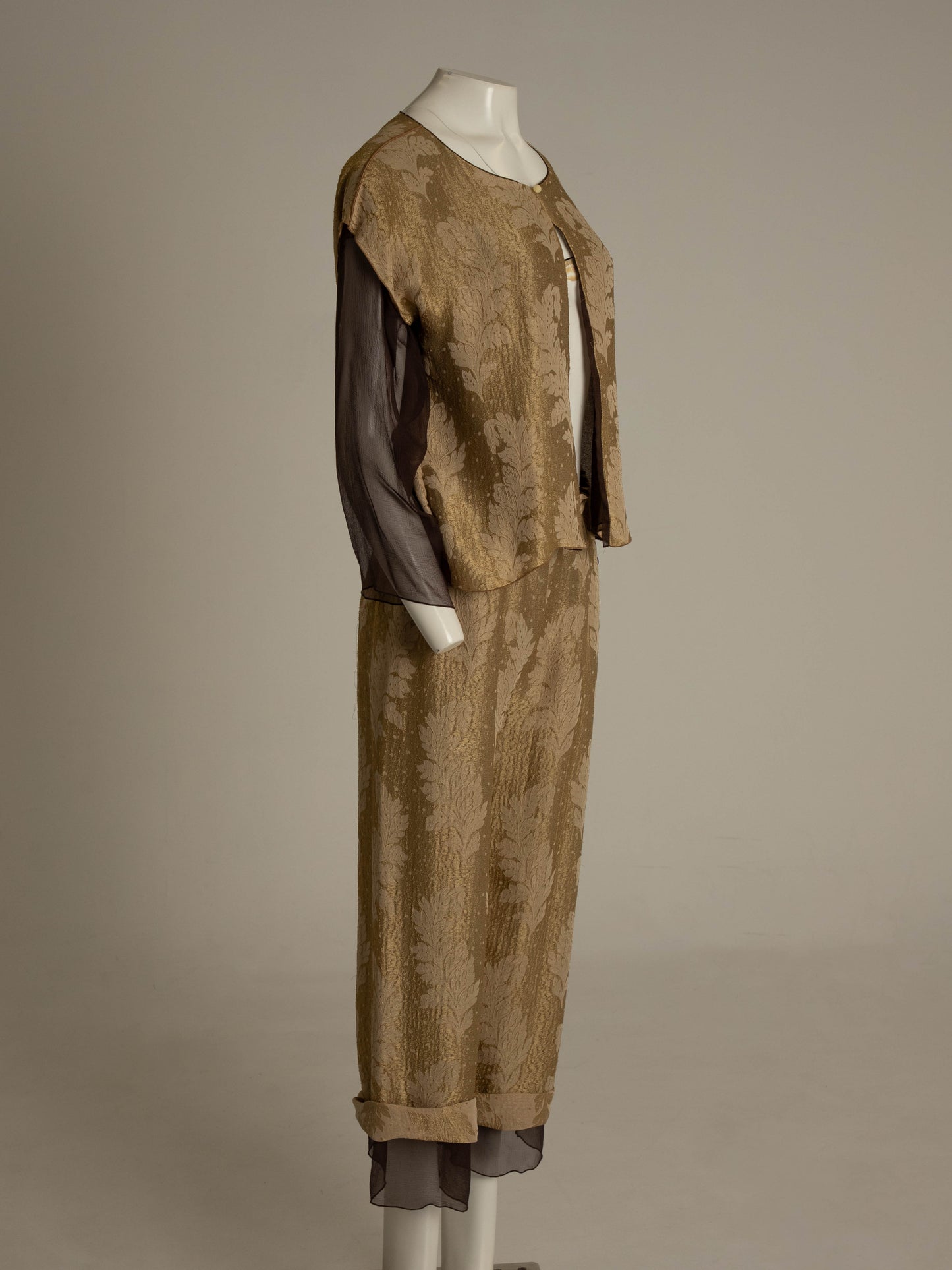 Gold and Brown Silk Two Piece Trouser Set