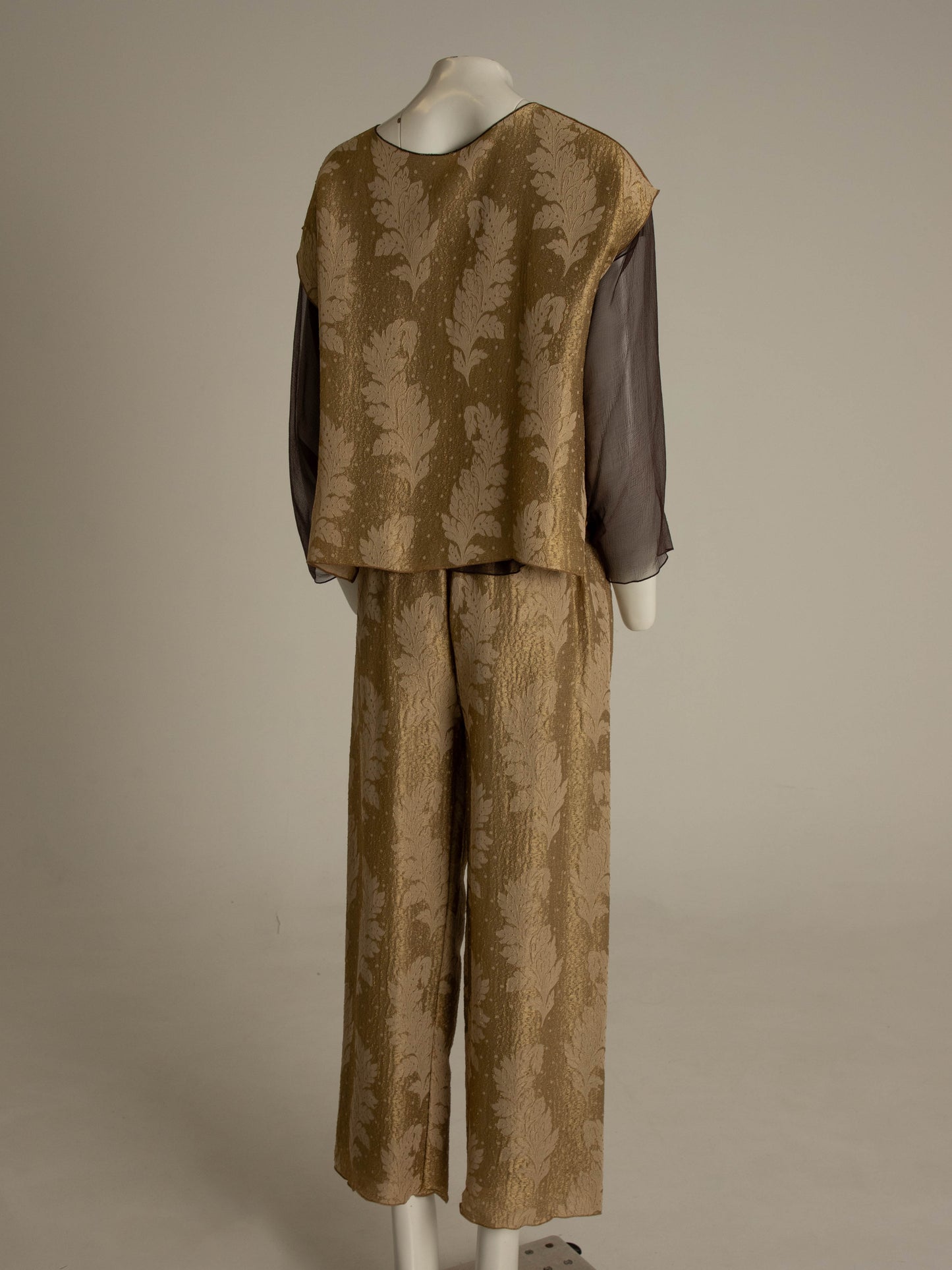 Gold and Brown Silk Two Piece Trouser Set