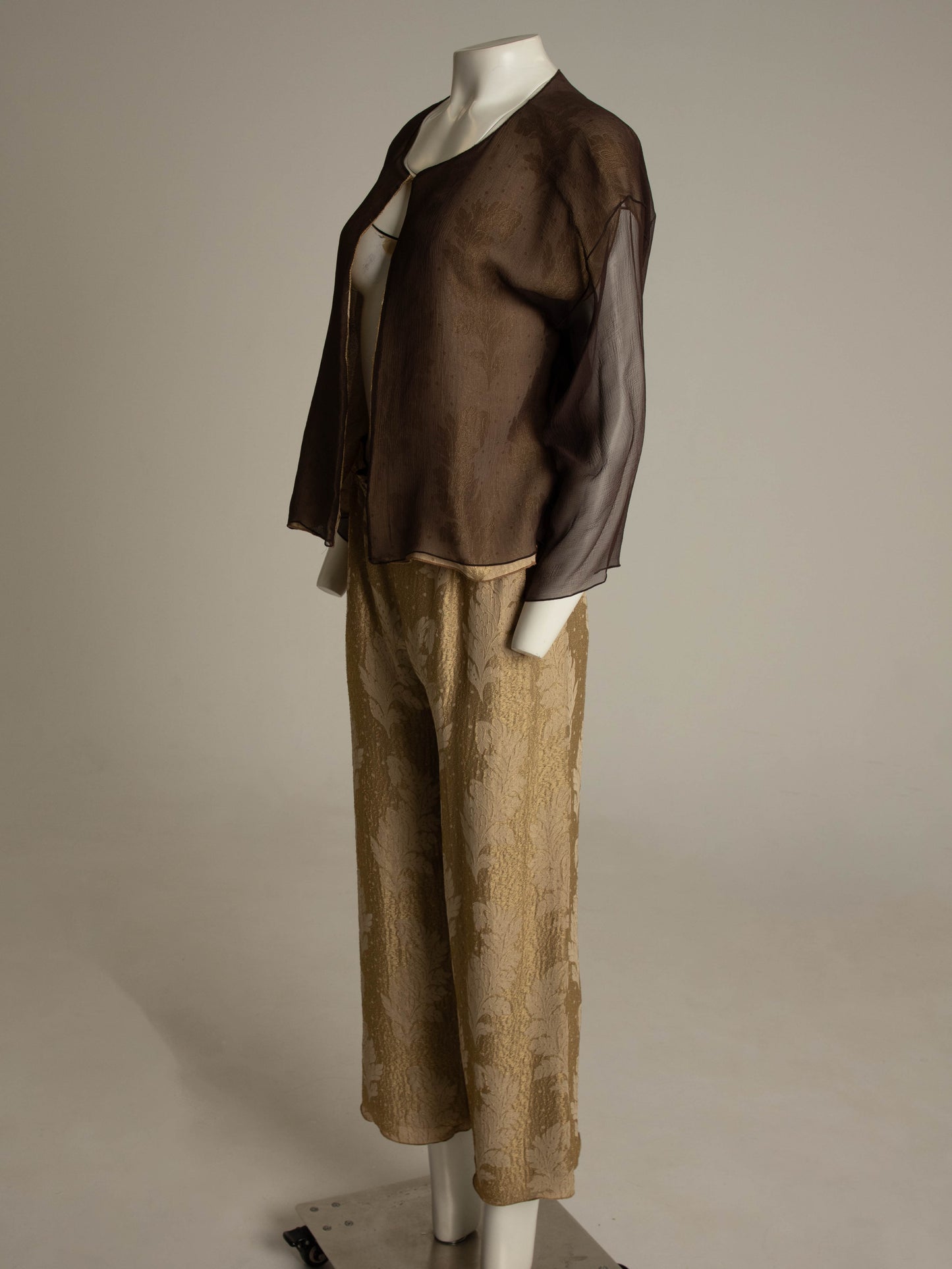 Gold and Brown Silk Two Piece Trouser Set