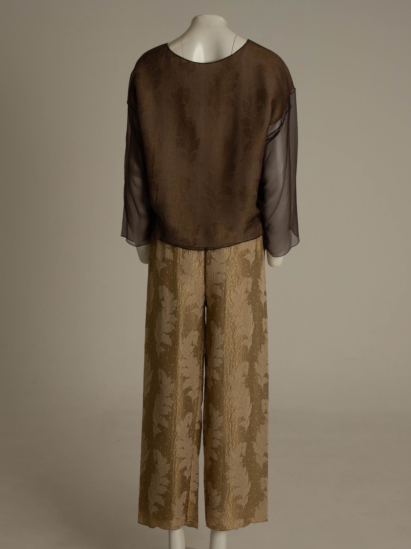 Gold and Brown Silk Two Piece Trouser Set