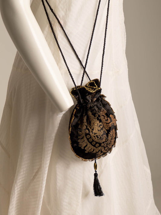 Tirelli Gallenga Por Fendi Screen Printed Black Velvet Pouch Circa 80s